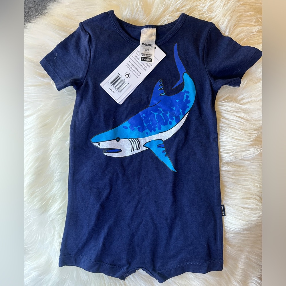 BONDS Navy Blue Shark Short Romper